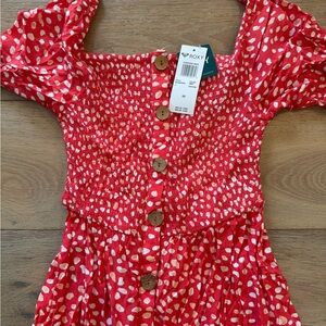 Roxy Vibrant Red Dress with White Dots New XS